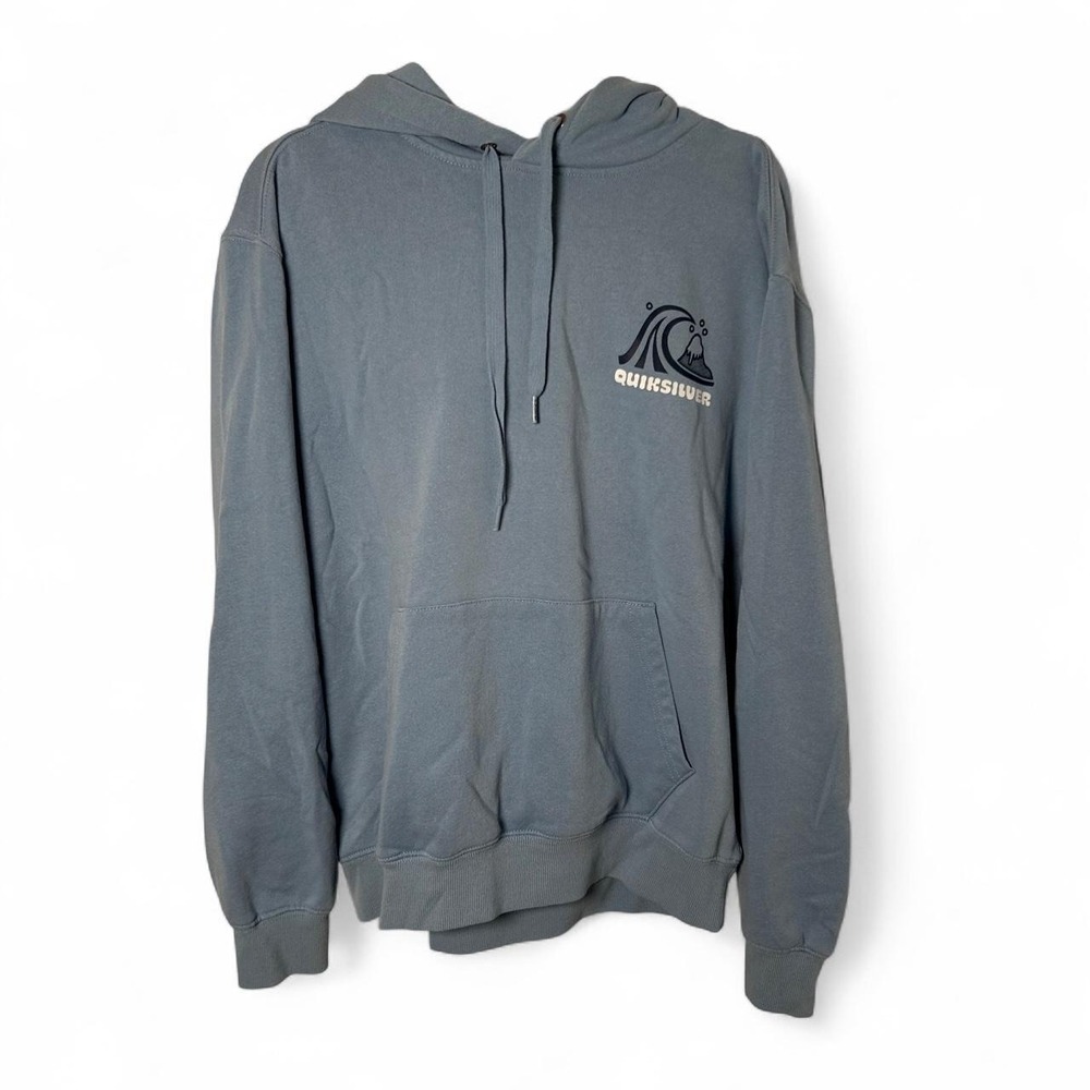 Quiksilver blue hoodie with black wave logo, size M #surf #skate